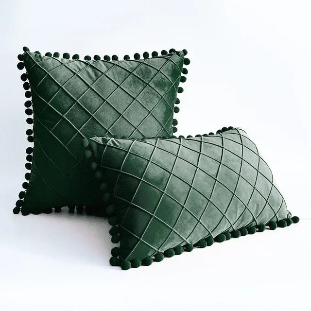 Pleated Cushion Cover with pom pom lace - myhomestore.com.pk