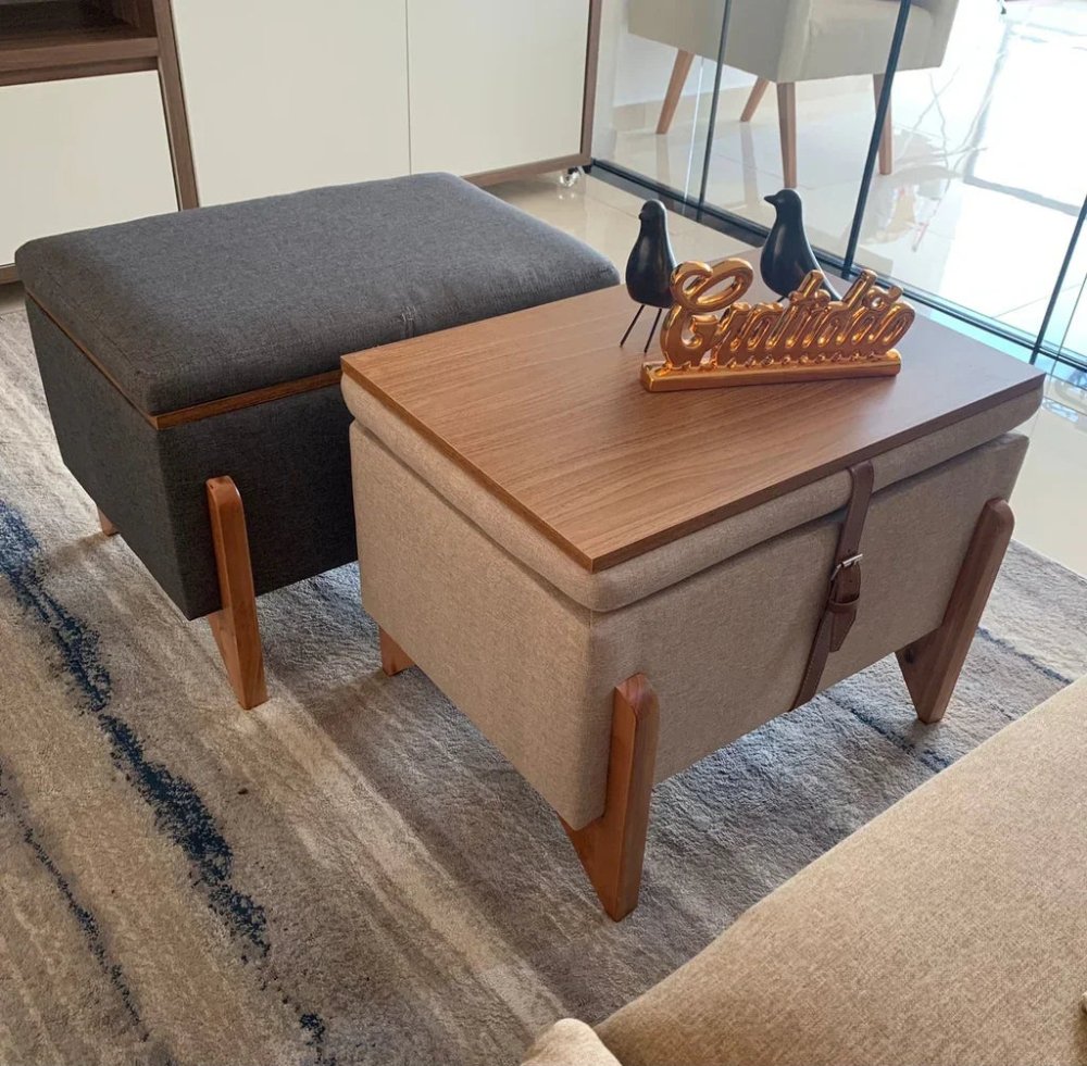 Pouf With Coffee Table In Beige - myhomestore.com.pk