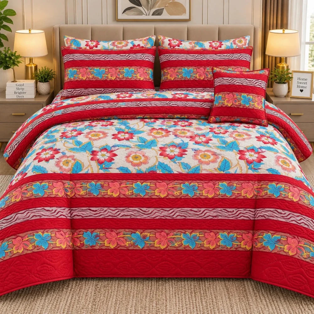 Premium Cotton Floral 7Pc Bedspread Set - myhomestore.com.pk