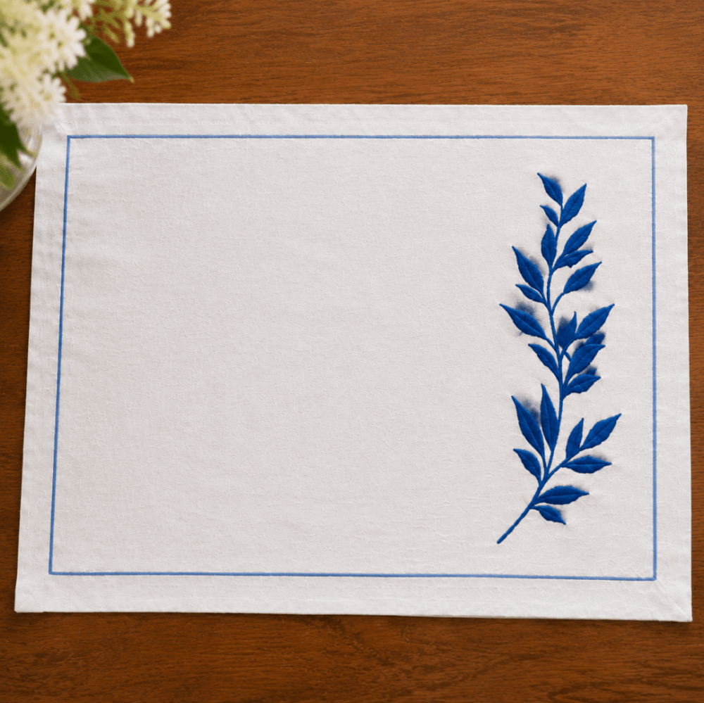 Premium Embroidered Dining Table Linen – Navy & White - myhomestore.com.pk