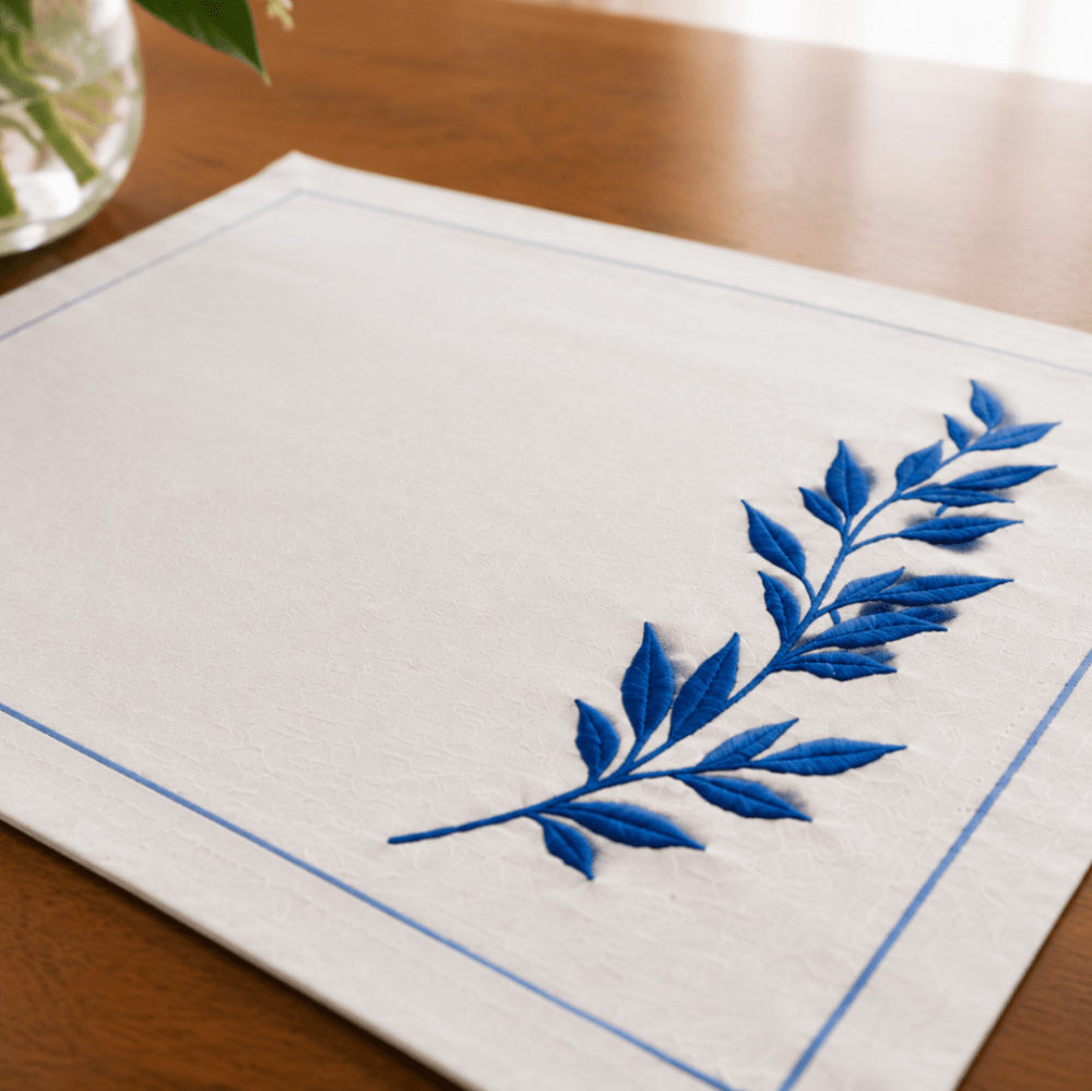 Premium Embroidered Dining Table Linen – Navy & White - myhomestore.com.pk