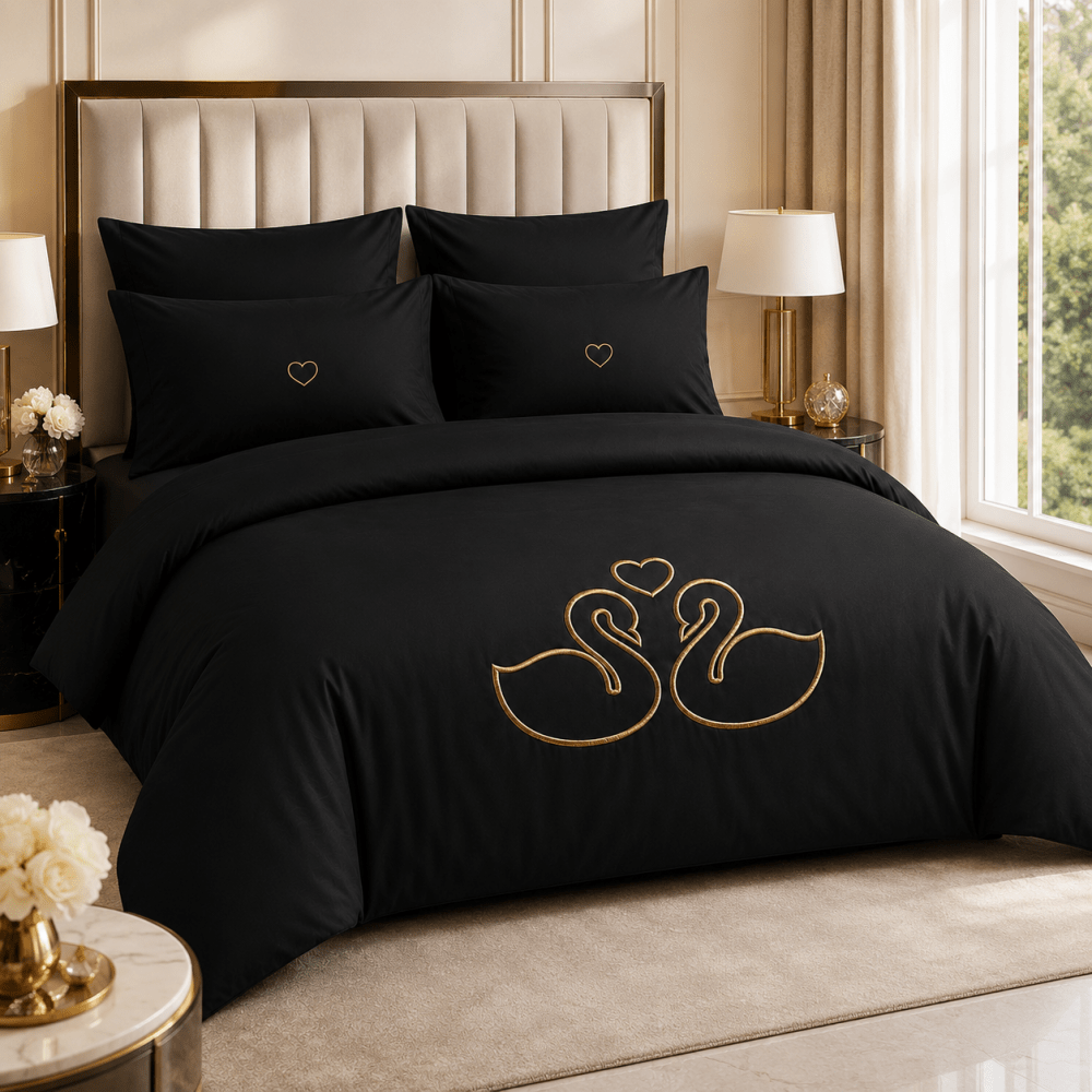 Premium Gold Swan Design Bedding Set - myhomestore.com.pk