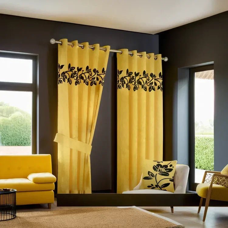 Premium Lasercut Velvet Floral Pattern Curtains – Luxurious Drapes in pair - myhomestore.com.pk