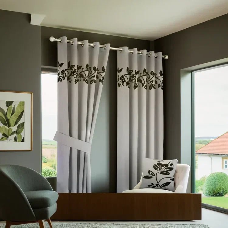 Premium Lasercut Velvet Floral Pattern Curtains – Luxurious Drapes in pair - myhomestore.com.pk