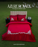 Ruffle Embroidery Cherry Red Velvet Duvet Set