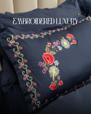 Luxury Flower Ink blue Embroidery Duvet Set