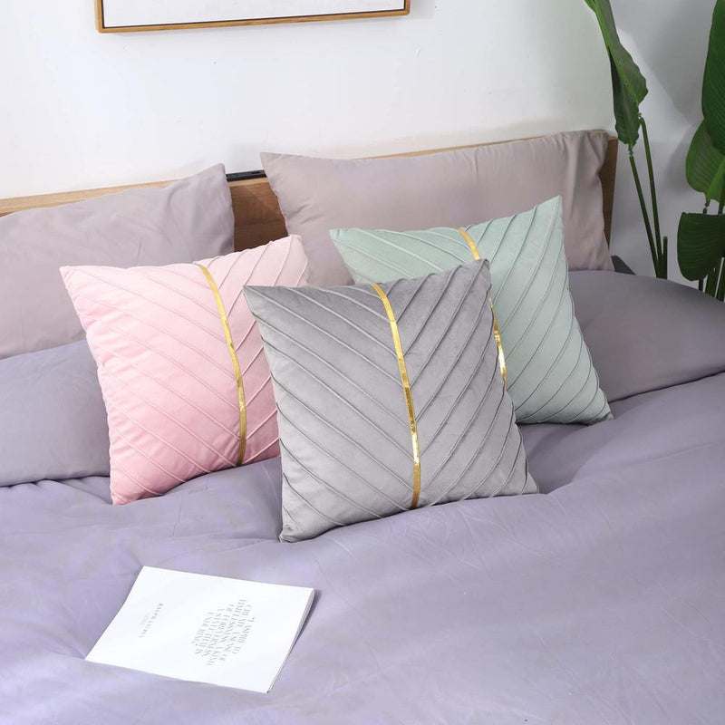 Pleated Cushion Cover With Golden RIbbon