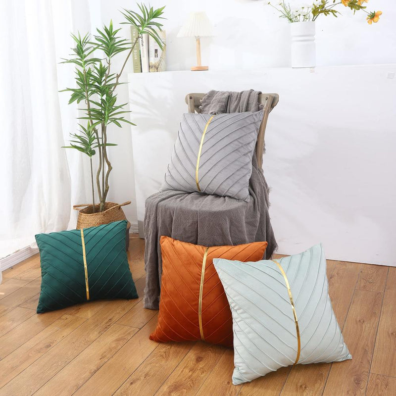 Pleated Cushion Cover With Golden RIbbon