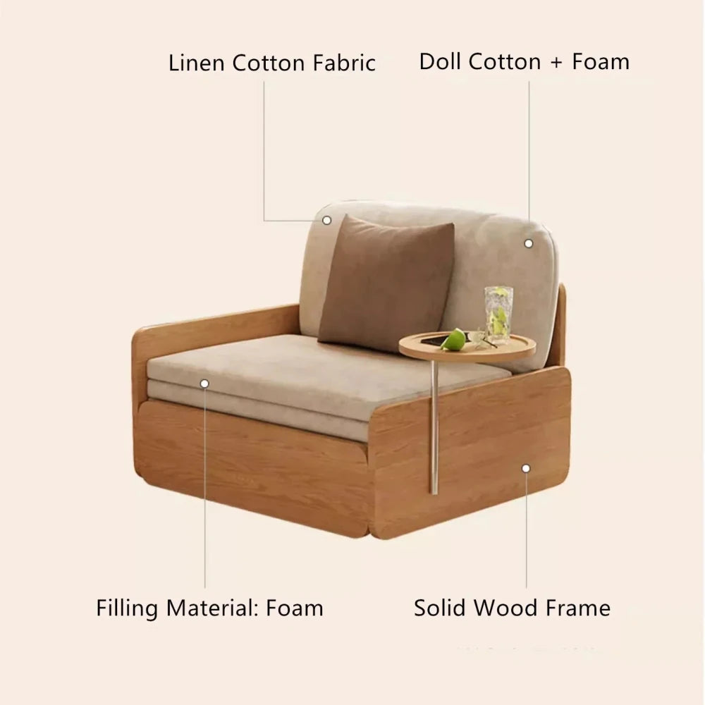 Pull Out Sofa Bed with Rotating Armrest Tray and Storage - myhomestore.com.pk