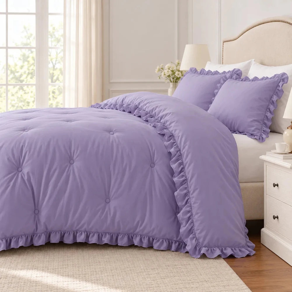 Purple Ruffle Comforter Set - myhomestore.com.pk