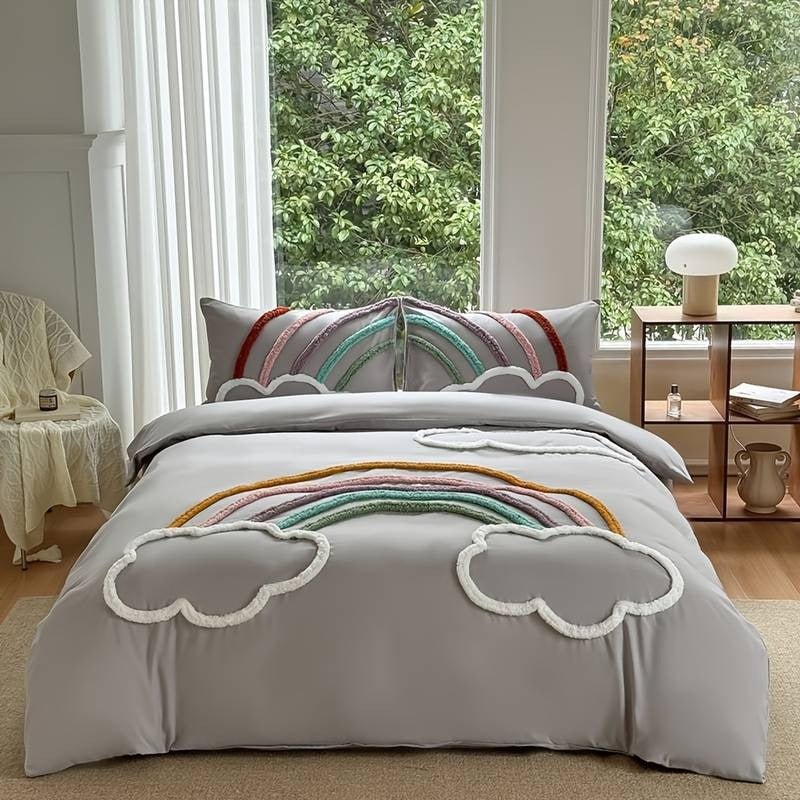 Rainbow Cloud Embroidered Duvet Cover Set - myhomestore.com.pk