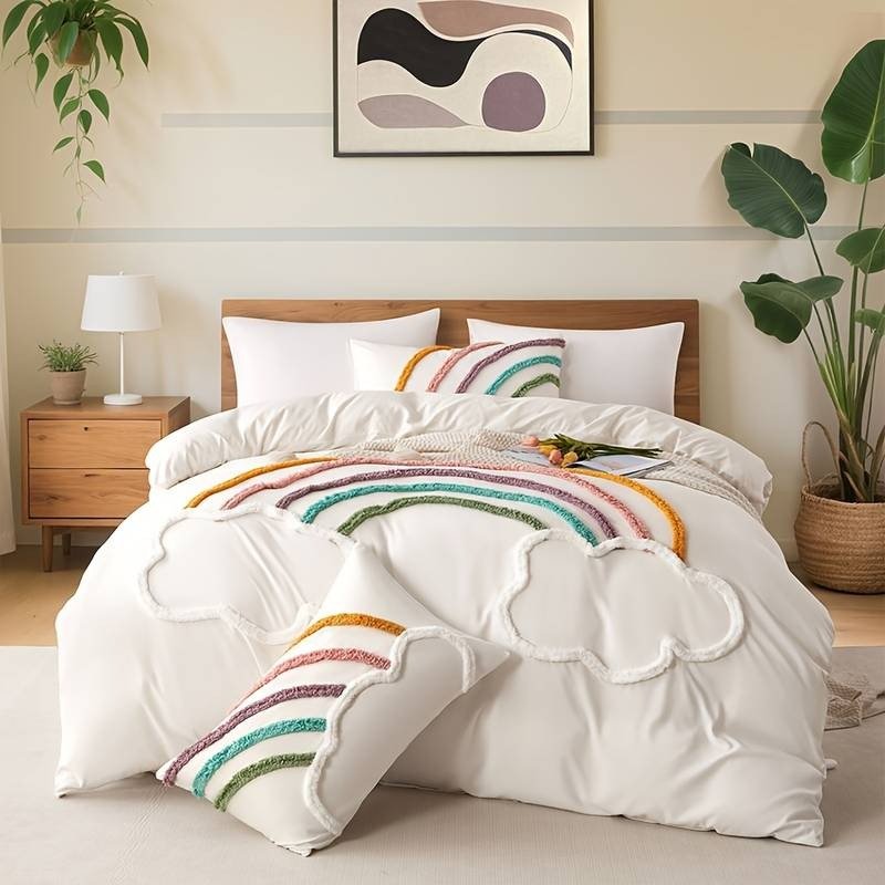 Rainbow Cloud Embroidered Duvet Cover Set - myhomestore.com.pk