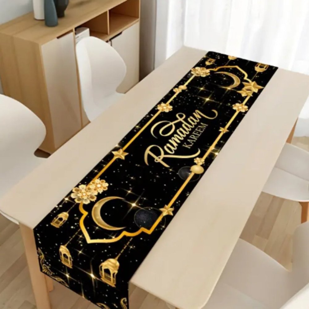 Ramadan Kareem Luxury Table Runner – Black & Gold - myhomestore.com.pk