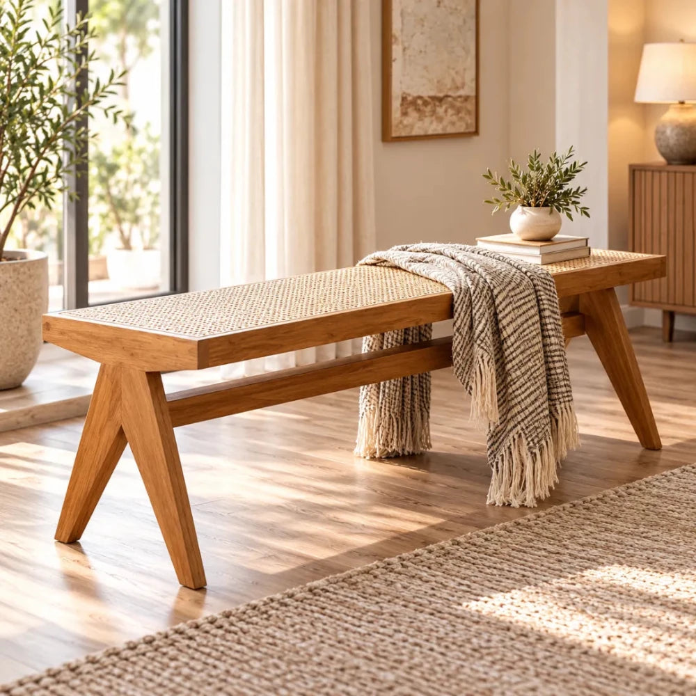 Rattan Bench Long Stool - myhomestore.com.pk