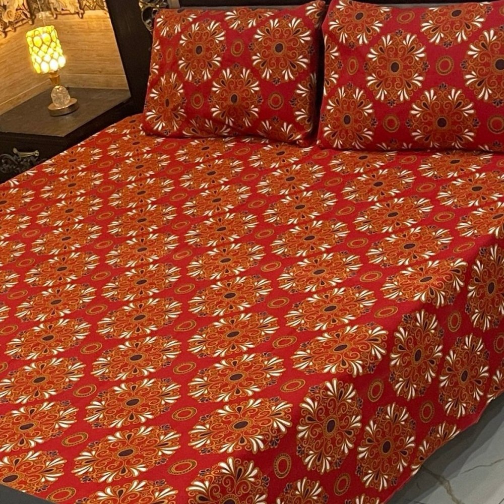 Red Base Multi-Flower Printed Bedsheet