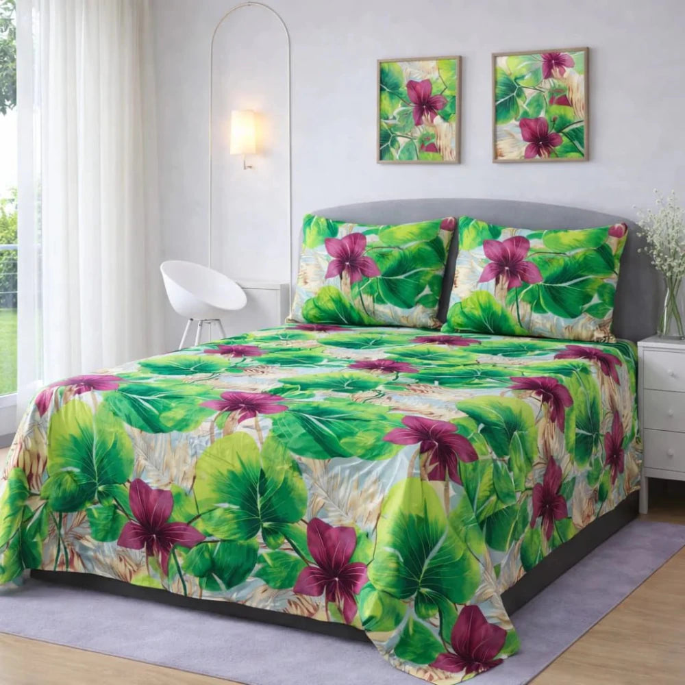 Refreshing Floral Printed Bedsheet – King Size Bedding - myhomestore.com.pk