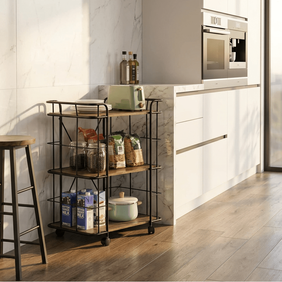 Rolling Kitchen Cart, Kitchen Storage Trolley with 3 Shelves - myhomestore.com.pk