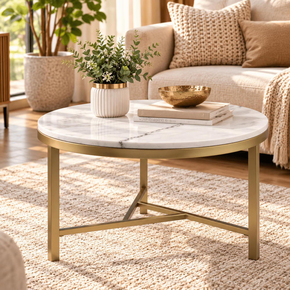 Round Table - Geometric Champagne Gold Frame - myhomestore.com.pk