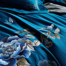 Royal Blue Cotton Satin Embroidery Duvet Set - myhomestore.com.pk