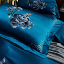 Royal Blue Cotton Satin Embroidery Duvet Set - myhomestore.com.pk