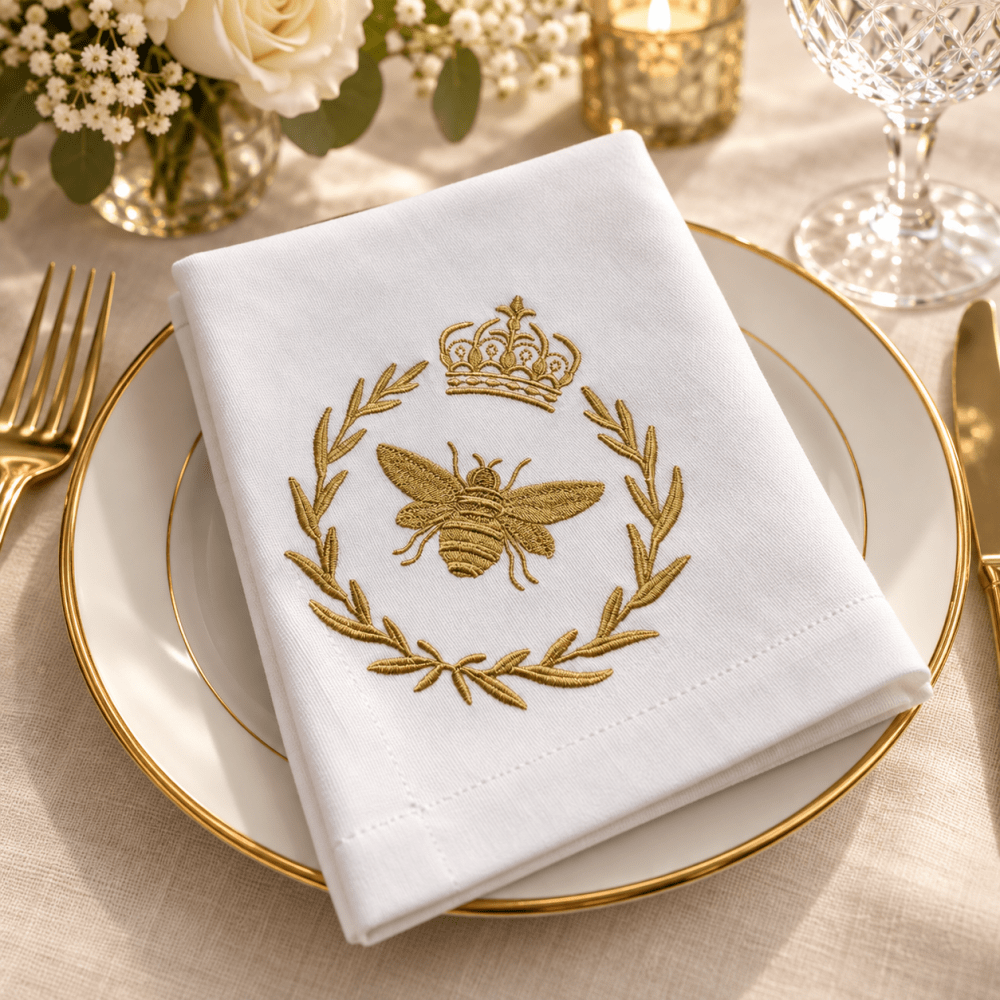 Royal Crown & Bee Embroidered Table Napkin - myhomestore.com.pk