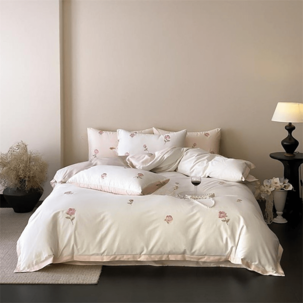 Royal Rose Satin Embroidery Duvet Set - myhomestore.com.pk