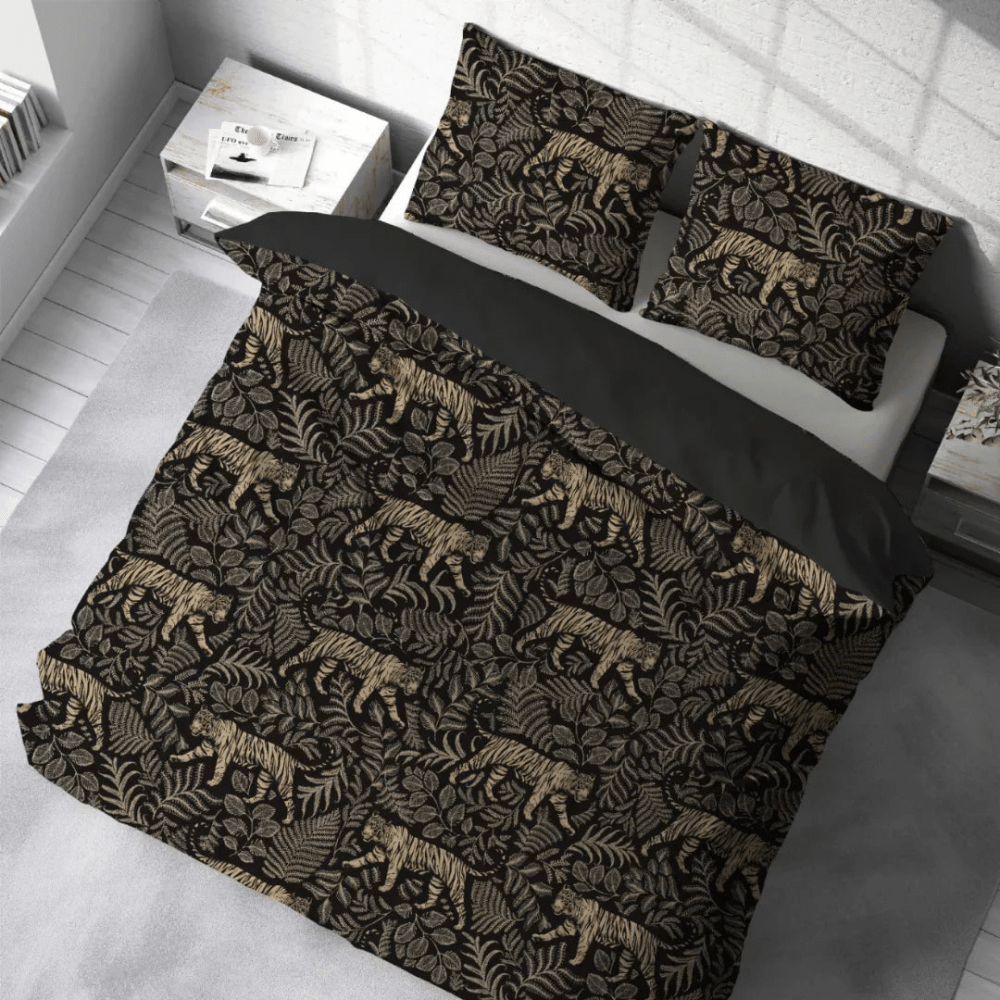 Royale Lion Black Printed Bedding Duvet Set - myhomestore.com.pk