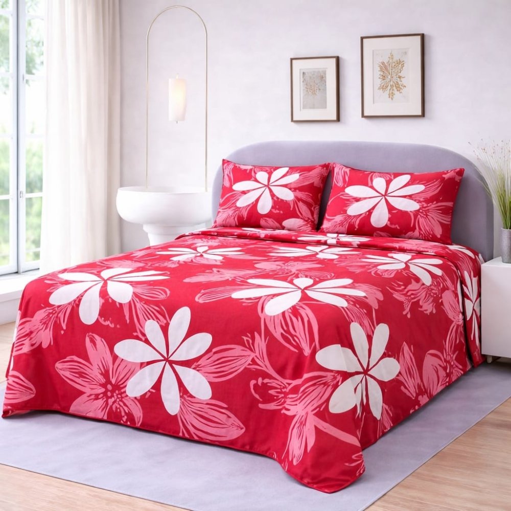 Ruby Blossom Printed Bedsheet– King Size Bedding - myhomestore.com.pk