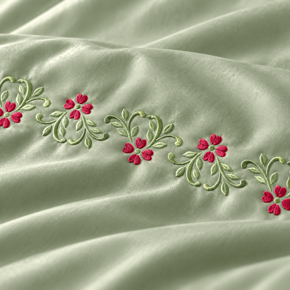 Ruby Blossom Sage Green Embroidered Bedding Set - myhomestore.com.pk