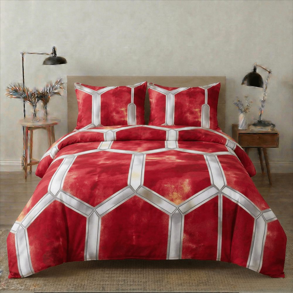 Ruby Grid Printed Bedsheet – King Size Bedding - myhomestore.com.pk