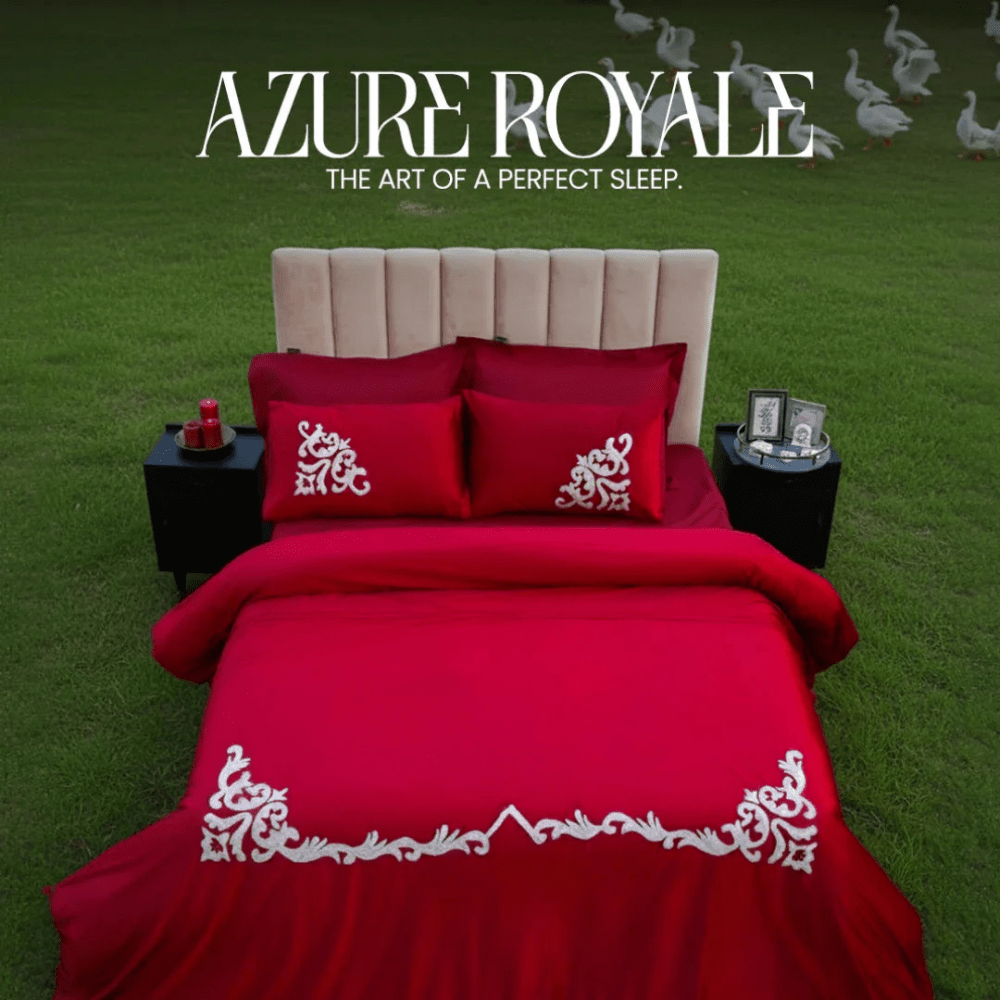 Ruffle Embroidery Cherry Red Velvet Duvet Set - myhomestore.com.pk