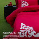 Ruffle Embroidery Cherry Red Velvet Duvet Set - myhomestore.com.pk
