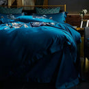 Royal Blue Cotton Satin Embroidery Duvet Set - myhomestore.com.pk
