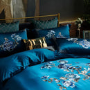 Royal Blue Cotton Satin Embroidery Duvet Set - myhomestore.com.pk