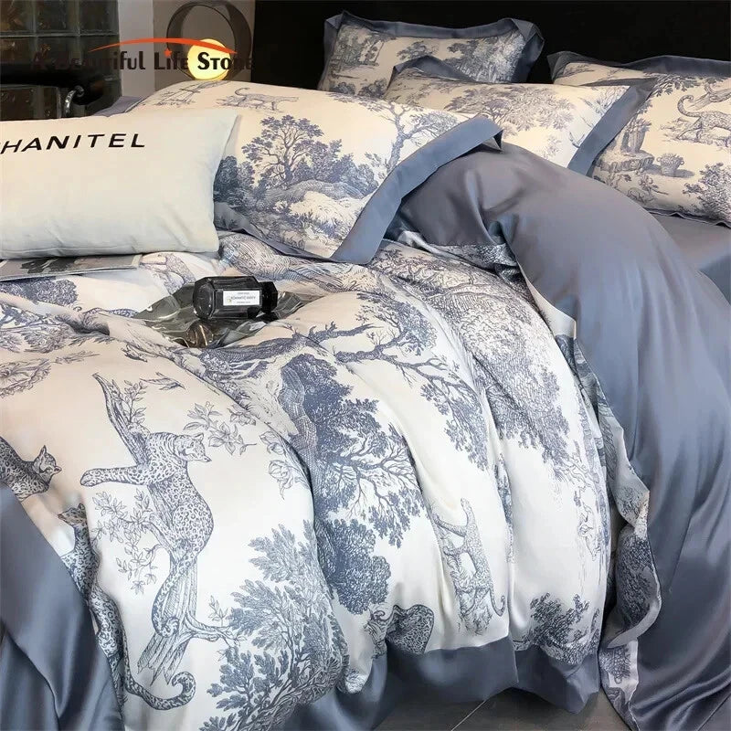 Forest Plants Leopard Printed Duvet Set