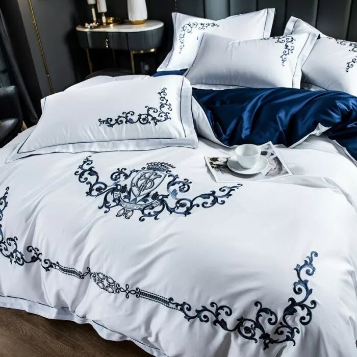 Cotton Satin Bed Linens Embroidery Duvet Set