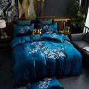 Royal Blue Cotton Satin Embroidery Duvet Set - myhomestore.com.pk