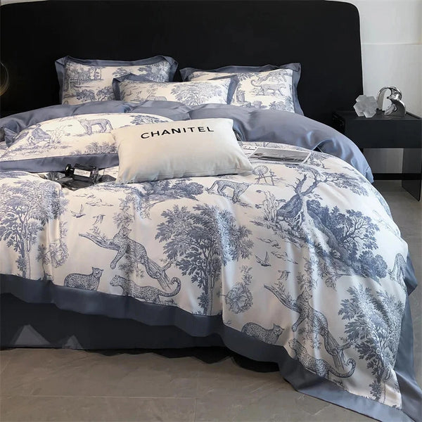 Forest Plants Leopard Printed Duvet Set