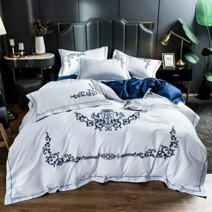 Cotton Satin Bed Linens Embroidery Duvet Set