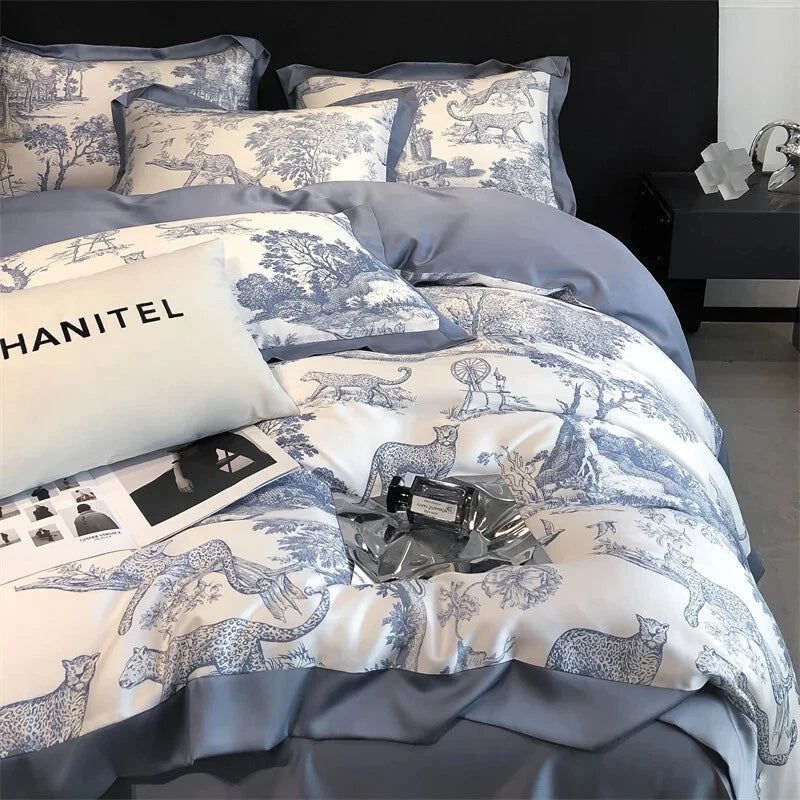 Forest Plants Leopard Printed Duvet Set