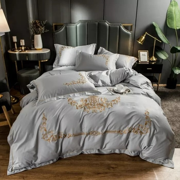 Cotton Satin Bed Linens Embroidery Duvet Set