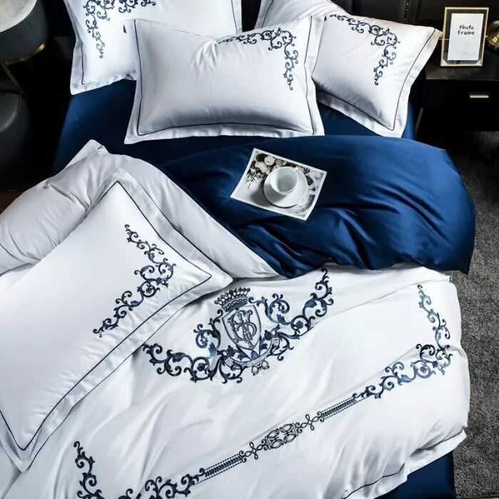 Cotton Satin Bed Linens Embroidery Duvet Set