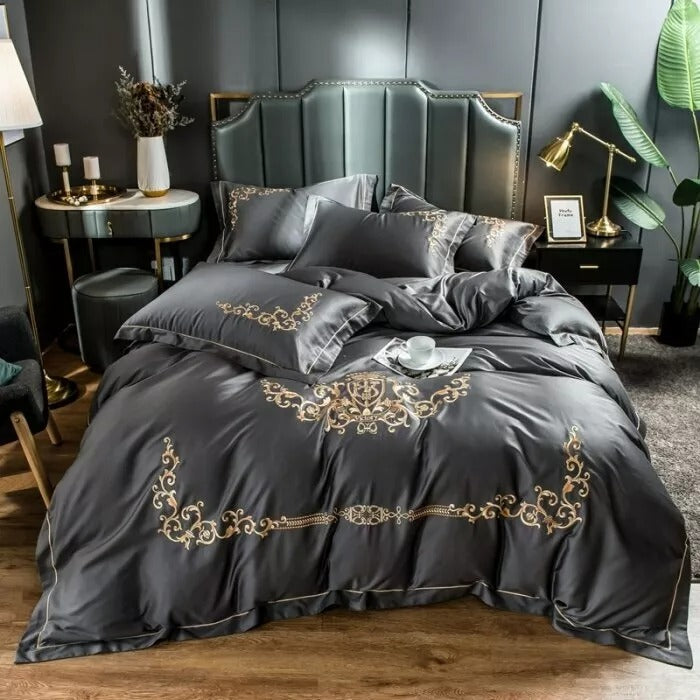 Cotton Satin Bed Linens Embroidery Duvet Set