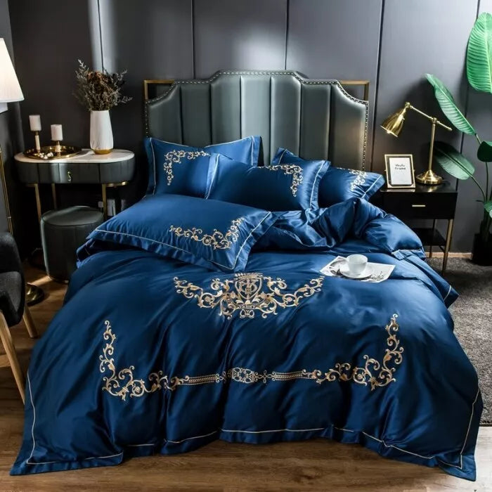 Cotton Satin Bed Linens Embroidery Duvet Set