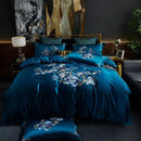 Royal Blue Cotton Satin Embroidery Duvet Set - myhomestore.com.pk