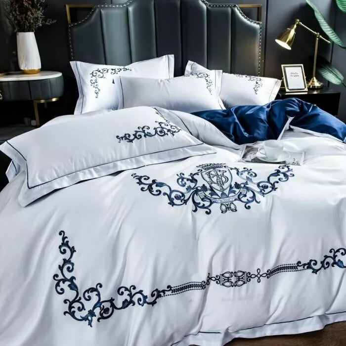 Cotton Satin Bed Linens Embroidery Duvet Set