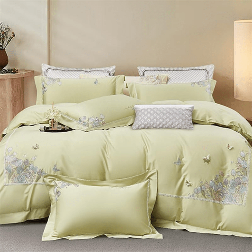 Sage Green Embroidered Duvet Cover Set with Pillowcases - myhomestore.com.pk