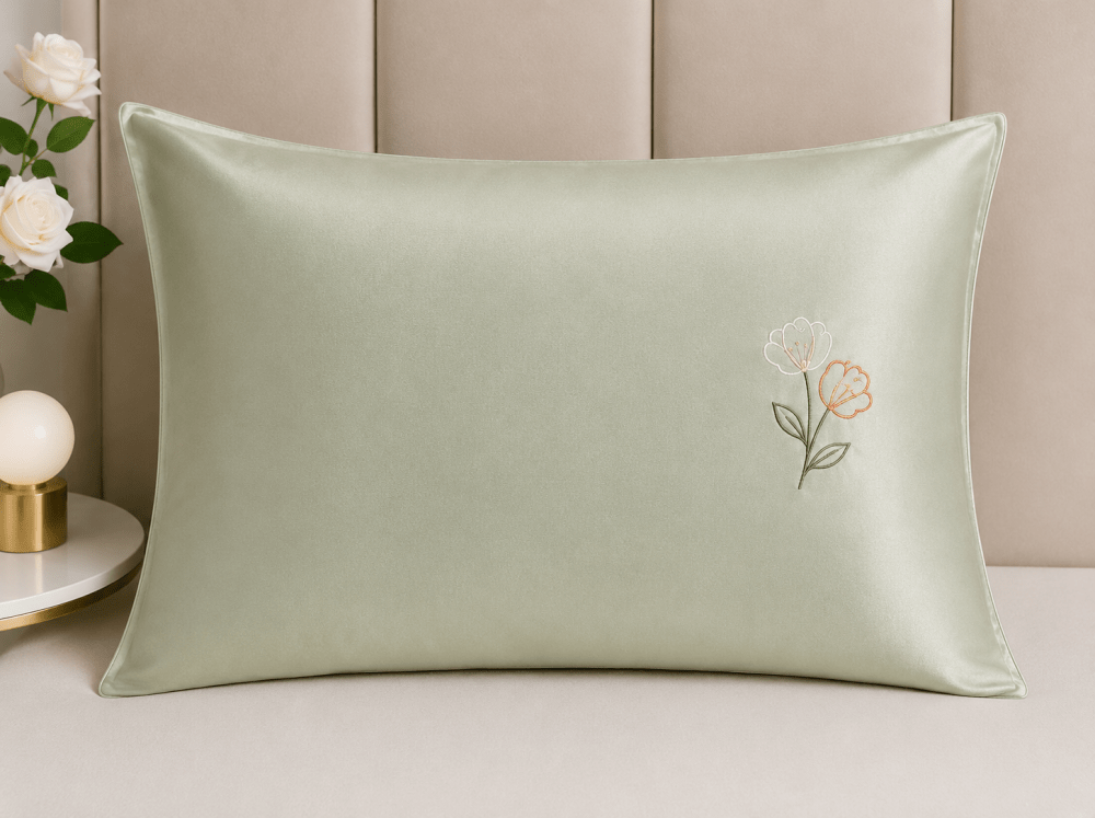 Sage Green Satin Floral Embroidered Bedding Set - myhomestore.com.pk
