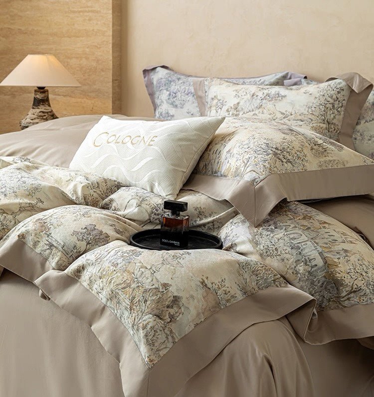Serene Landscape Printed Duvet Set – Elegant Nature - Inspired Bedding with Soft Trim - myhomestore.com.pk