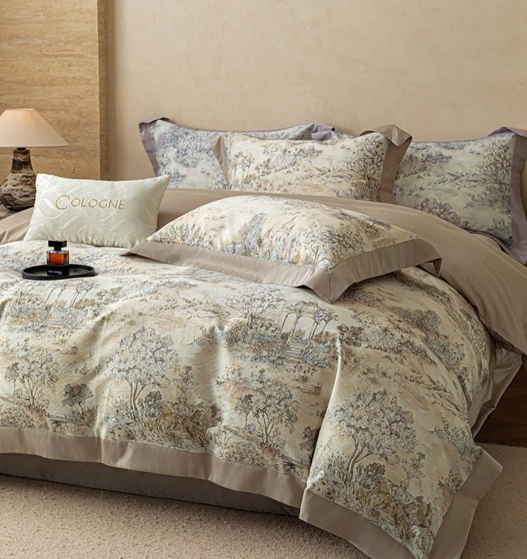 Serene Landscape Printed Duvet Set – Elegant Nature - Inspired Bedding with Soft Trim - myhomestore.com.pk